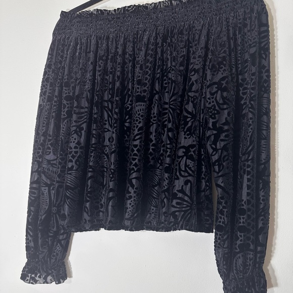 Free people A little twist velvet off the shoulder black top size XS witchy goth - Picture 11 of 13